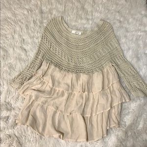 Boutique cream lace ruffle sweater